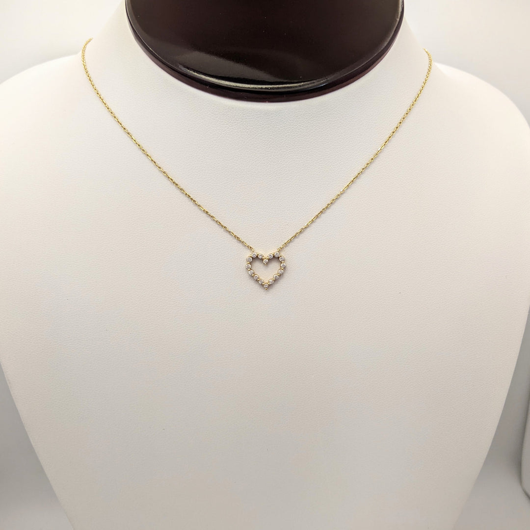 14K .32 CARAT TOTAL WEIGHT SI2 I DIAMOND ROUND (16) ESTATE HEART NECKLACE 2.3 GRAMS