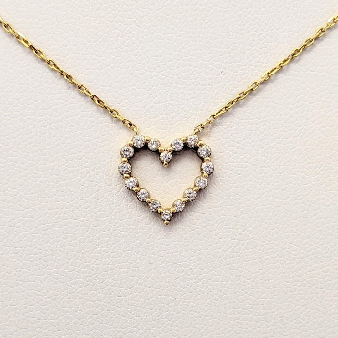14K .32 CARAT TOTAL WEIGHT SI2 I DIAMOND ROUND (16) ESTATE HEART NECKLACE 2.3 GRAMS