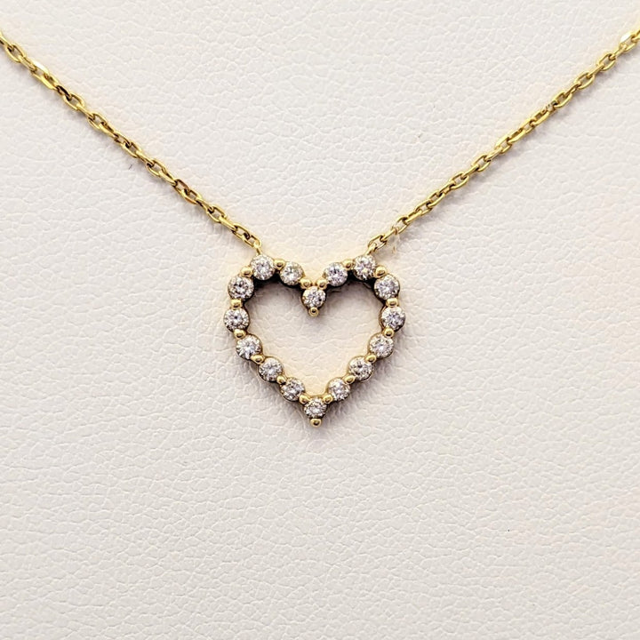 14K .32 CARAT TOTAL WEIGHT SI2 I DIAMOND ROUND (16) ESTATE HEART NECKLACE 2.3 GRAMS