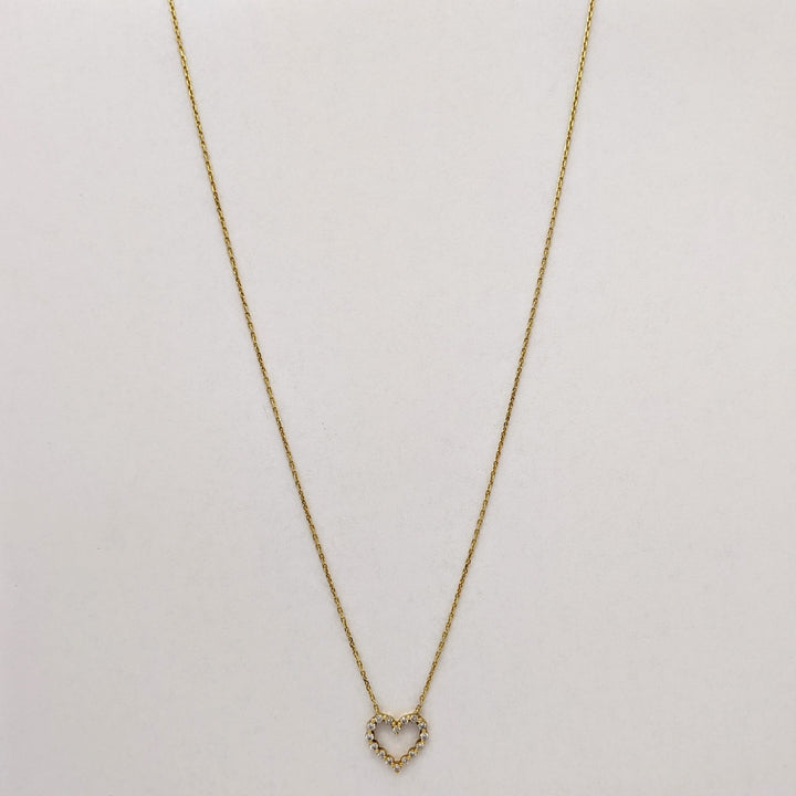 14K .32 CARAT TOTAL WEIGHT SI2 I DIAMOND ROUND (16) ESTATE HEART NECKLACE 2.3 GRAMS