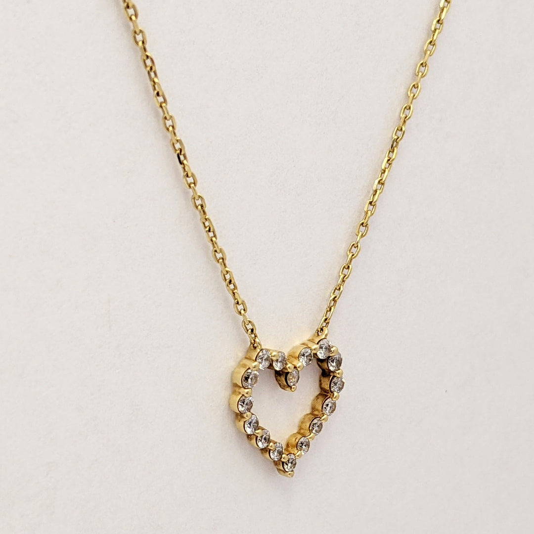 14K .32 CARAT TOTAL WEIGHT SI2 I DIAMOND ROUND (16) ESTATE HEART NECKLACE 2.3 GRAMS