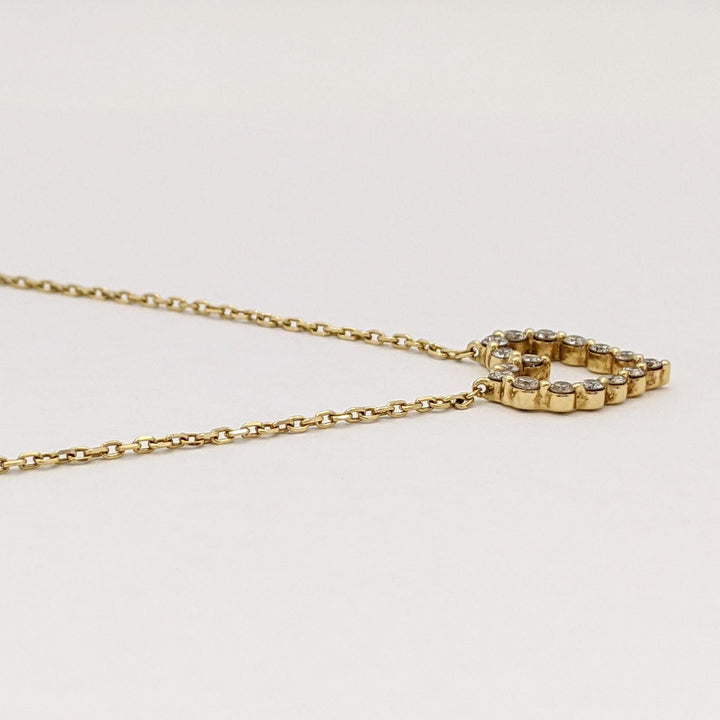 14K .32 CARAT TOTAL WEIGHT SI2 I DIAMOND ROUND (16) ESTATE HEART NECKLACE 2.3 GRAMS
