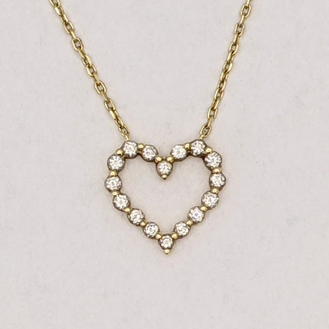 14K .32 CARAT TOTAL WEIGHT SI2 I DIAMOND ROUND (16) ESTATE HEART NECKLACE 2.3 GRAMS