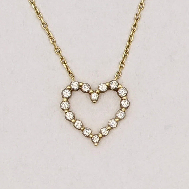 14K .32 CARAT TOTAL WEIGHT SI2 I DIAMOND ROUND (16) ESTATE HEART NECKLACE 2.3 GRAMS