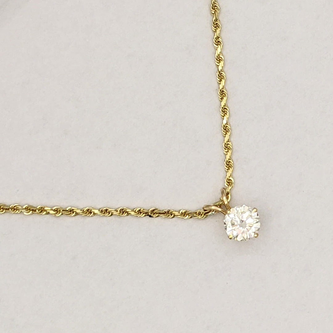 14K .65 CARAT TOTAL SI2 L DIAMOND ROUND ESTATE PENDANT & CHAIN 4.6 GRAMS
