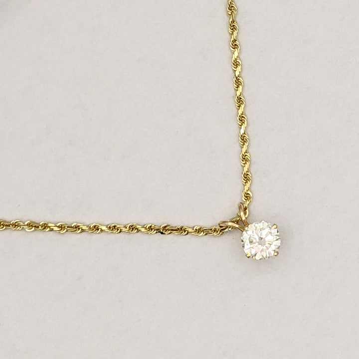 14K .65 CARAT TOTAL SI2 L DIAMOND ROUND ESTATE PENDANT & CHAIN 4.6 GRAMS