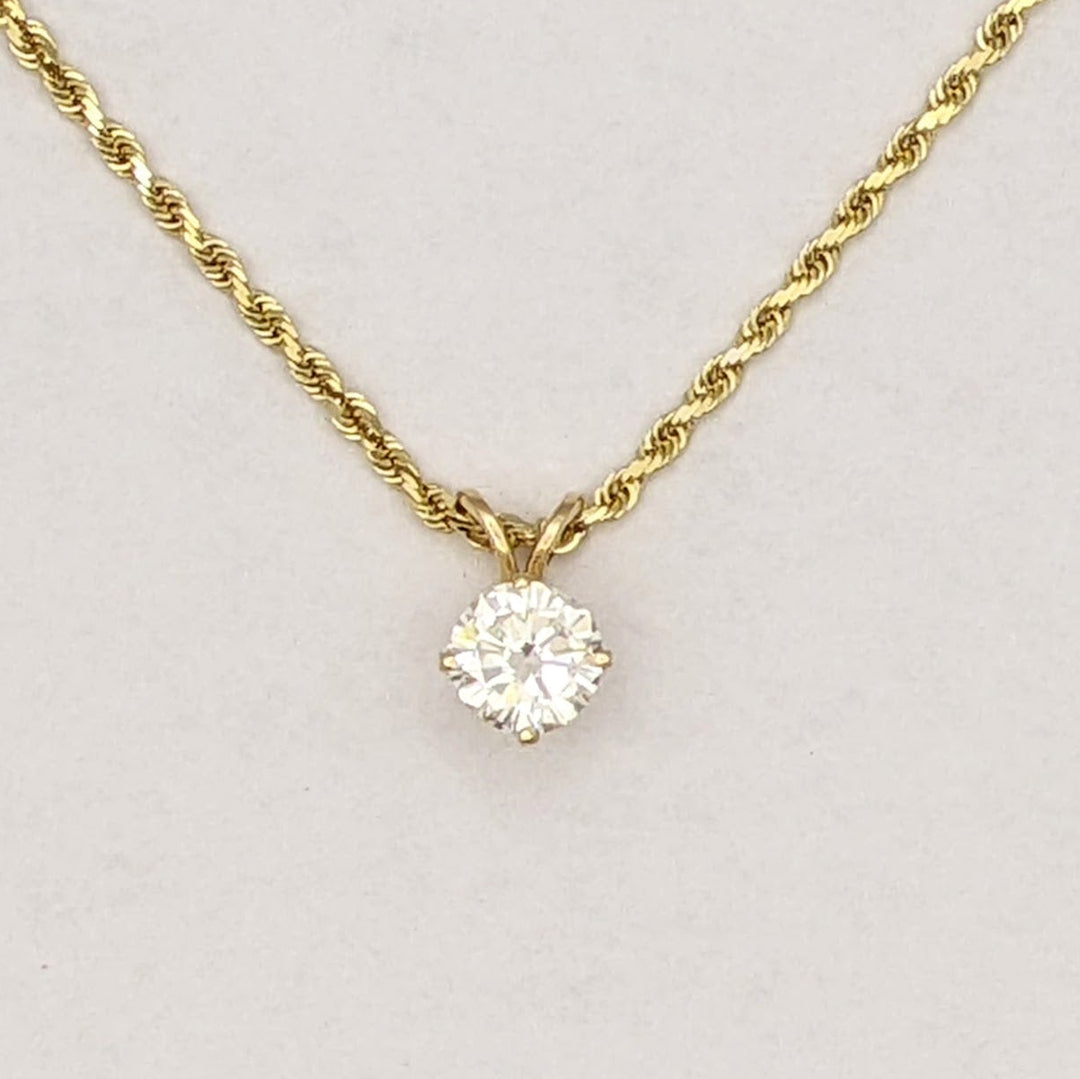 14K .65 CARAT TOTAL SI2 L DIAMOND ROUND ESTATE PENDANT & CHAIN 4.6 GRAMS