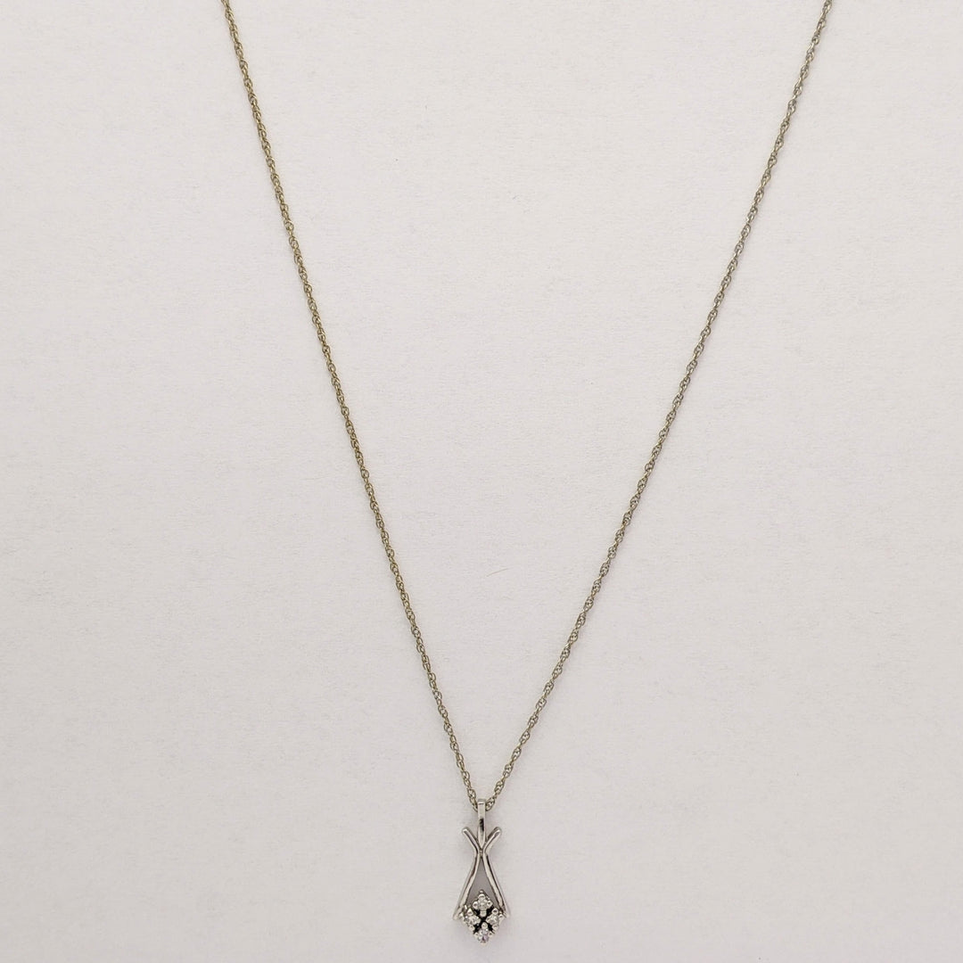 14K WHITE .04 CARAT TOTAL WEIGHT VS2 H DIAMOND ROUND (4) FREE FORM ESTATE PENDANT & CHAIN 1.7 GRAMS
