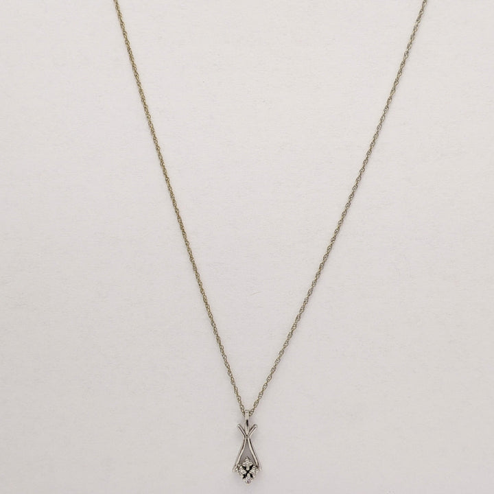 14K WHITE .04 CARAT TOTAL WEIGHT VS2 H DIAMOND ROUND (4) FREE FORM ESTATE PENDANT & CHAIN 1.7 GRAMS