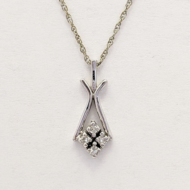 14K WHITE .04 CARAT TOTAL WEIGHT VS2 H DIAMOND ROUND (4) FREE FORM ESTATE PENDANT & CHAIN 1.7 GRAMS