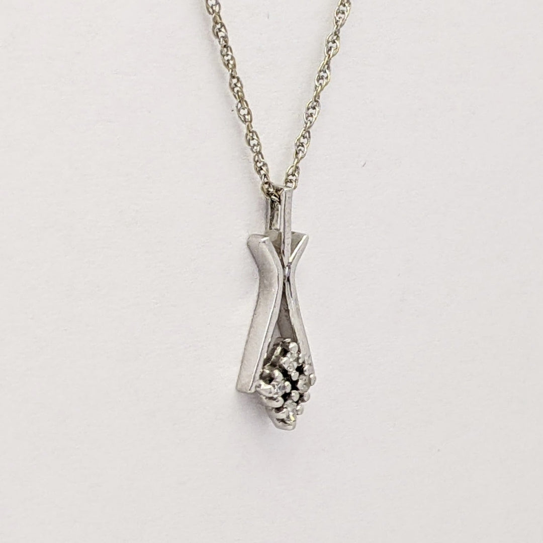 14K WHITE .04 CARAT TOTAL WEIGHT VS2 H DIAMOND ROUND (4) FREE FORM ESTATE PENDANT & CHAIN 1.7 GRAMS