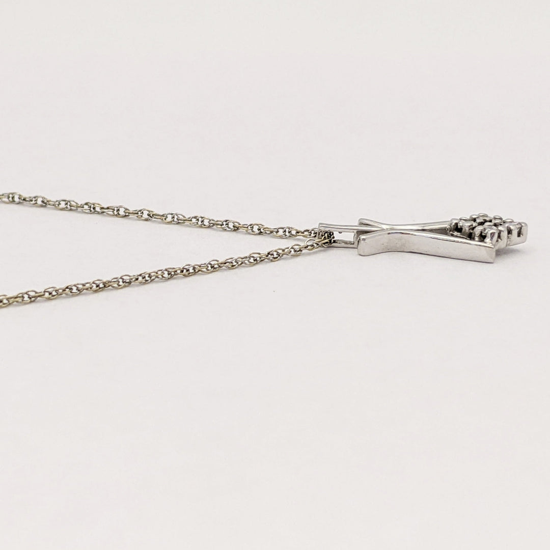 14K WHITE .04 CARAT TOTAL WEIGHT VS2 H DIAMOND ROUND (4) FREE FORM ESTATE PENDANT & CHAIN 1.7 GRAMS