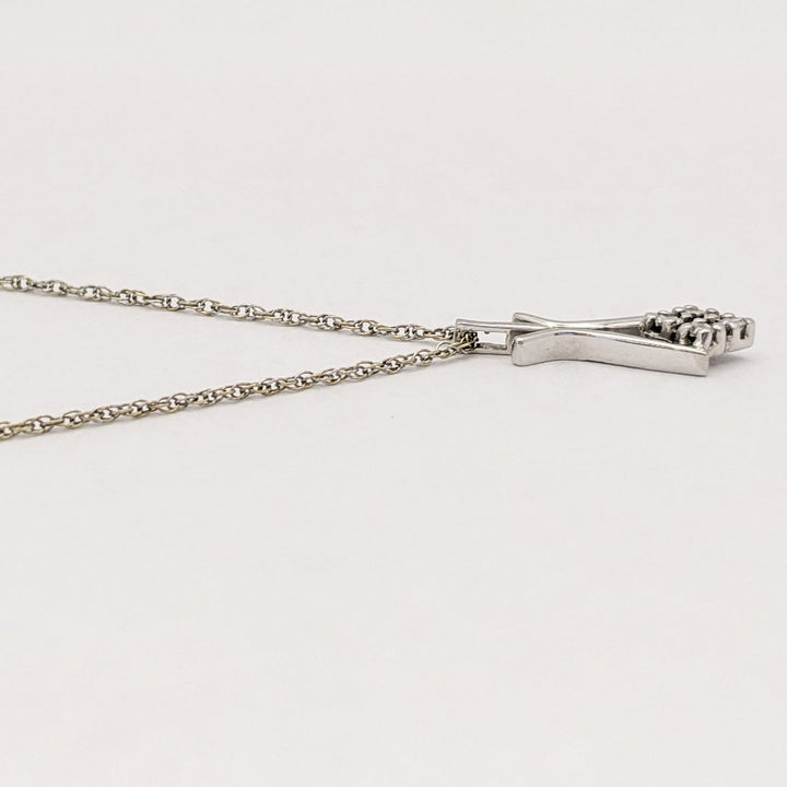 14K WHITE .04 CARAT TOTAL WEIGHT VS2 H DIAMOND ROUND (4) FREE FORM ESTATE PENDANT & CHAIN 1.7 GRAMS