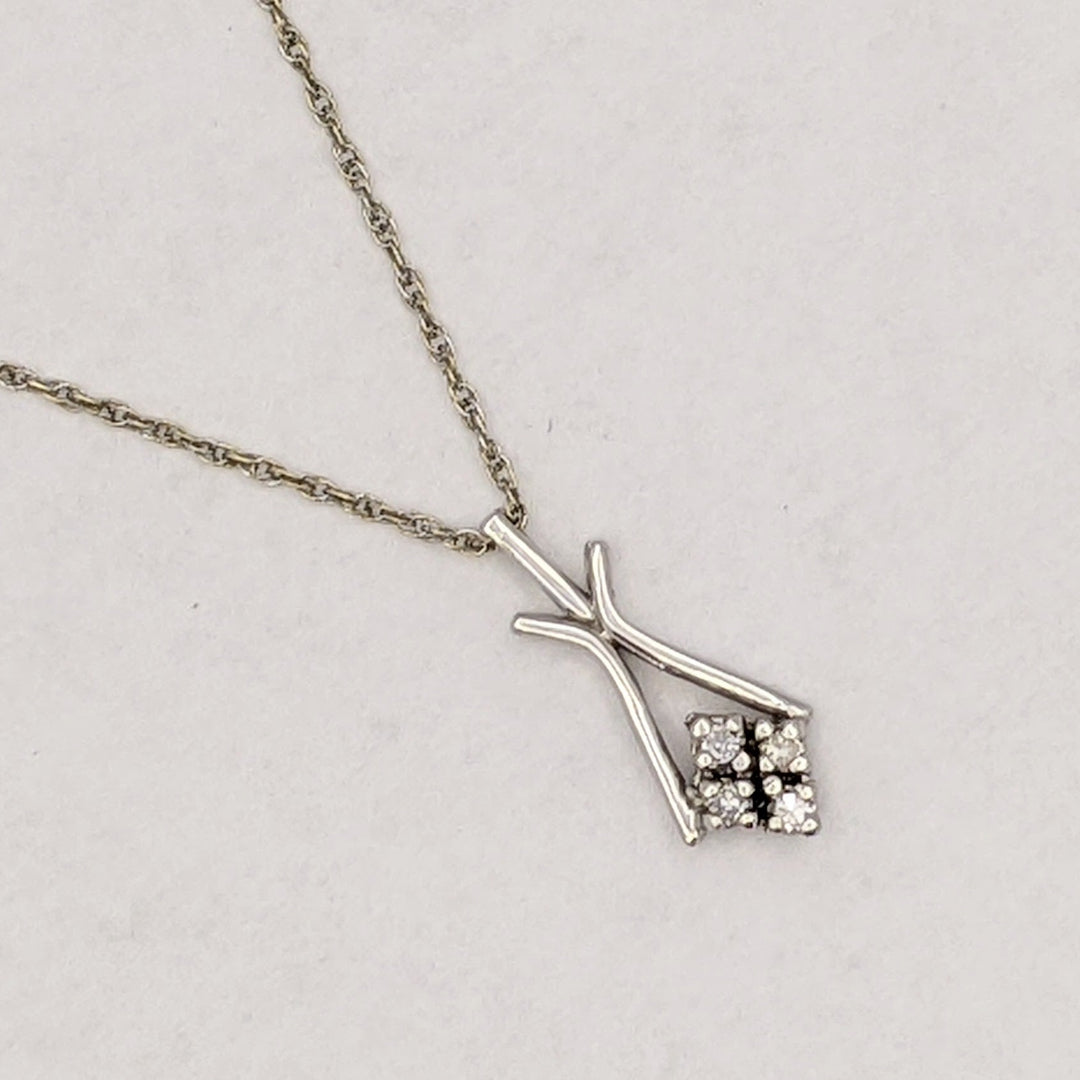 14K WHITE .04 CARAT TOTAL WEIGHT VS2 H DIAMOND ROUND (4) FREE FORM ESTATE PENDANT & CHAIN 1.7 GRAMS