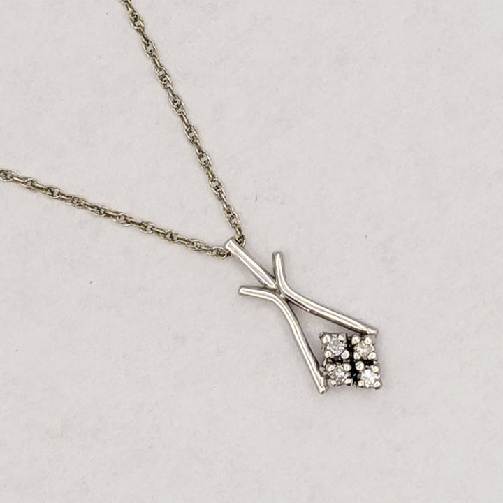 14K WHITE .04 CARAT TOTAL WEIGHT VS2 H DIAMOND ROUND (4) FREE FORM ESTATE PENDANT & CHAIN 1.7 GRAMS