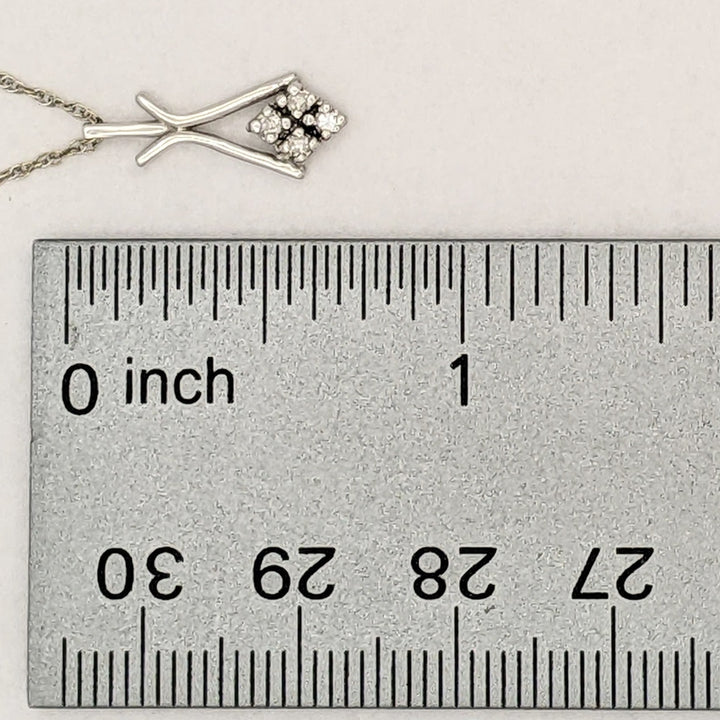 14K WHITE .04 CARAT TOTAL WEIGHT VS2 H DIAMOND ROUND (4) FREE FORM ESTATE PENDANT & CHAIN 1.7 GRAMS
