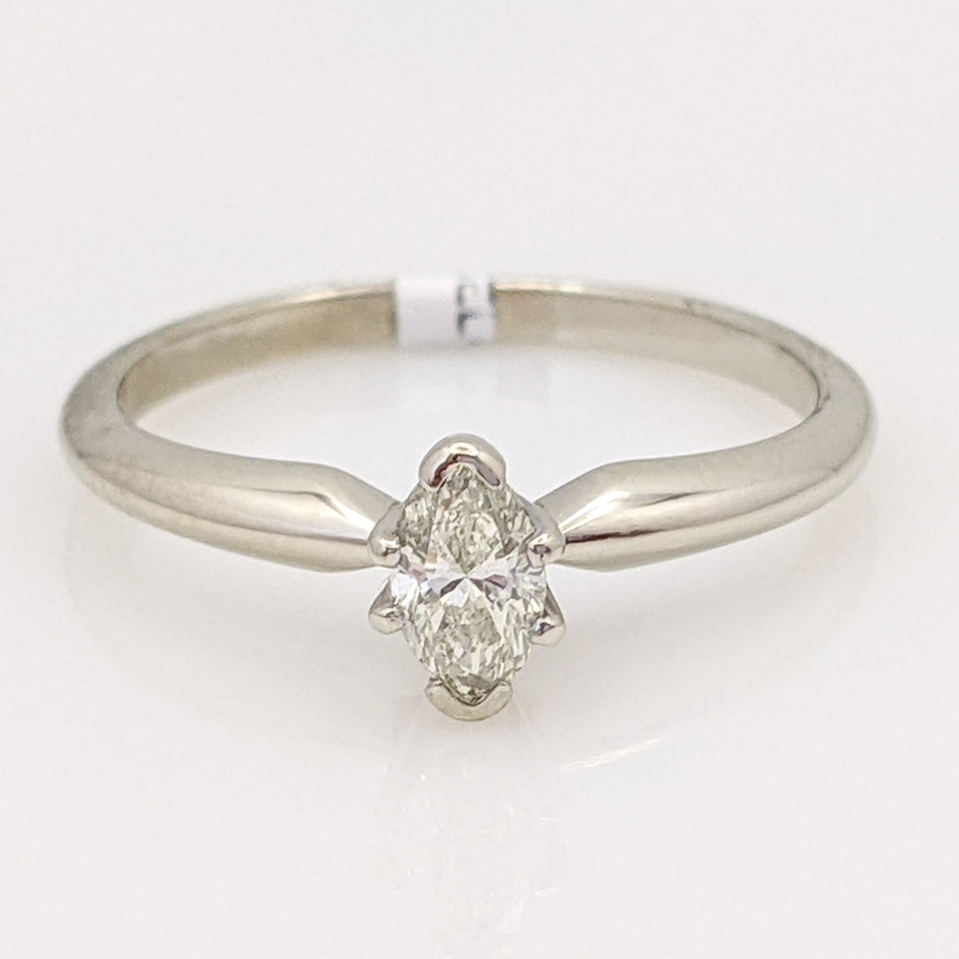 14K WHITE .22 CARAT TOTAL SI2 L DIAMOND MARQUISE ESTATE SOLITAIRE RING 1.7 GRAMS