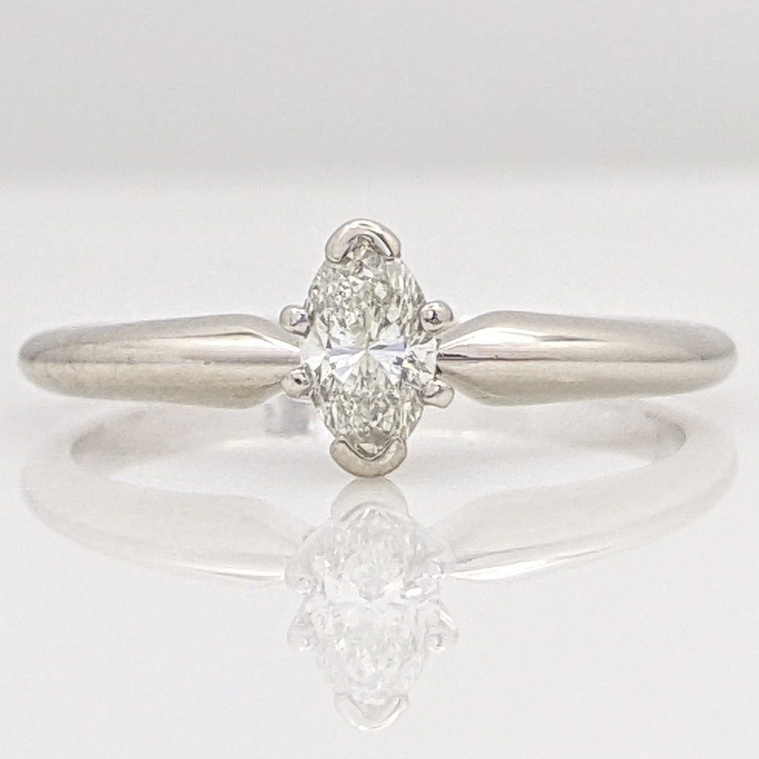 14K WHITE .22 CARAT TOTAL SI2 L DIAMOND MARQUISE ESTATE SOLITAIRE RING 1.7 GRAMS