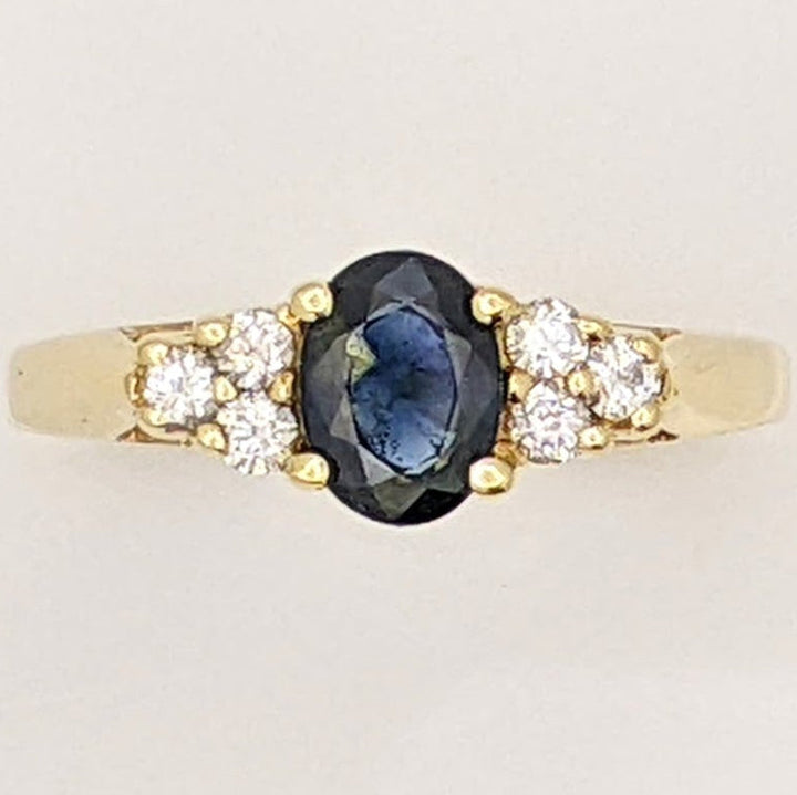 14K SAPPHIRE OVAL 5X7 WITH (6) MELEE ESTATE RING 3.8 GRAMS