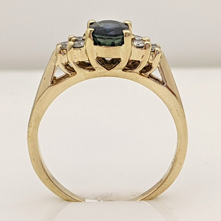 14K SAPPHIRE OVAL 5X7 WITH (6) MELEE ESTATE RING 3.8 GRAMS