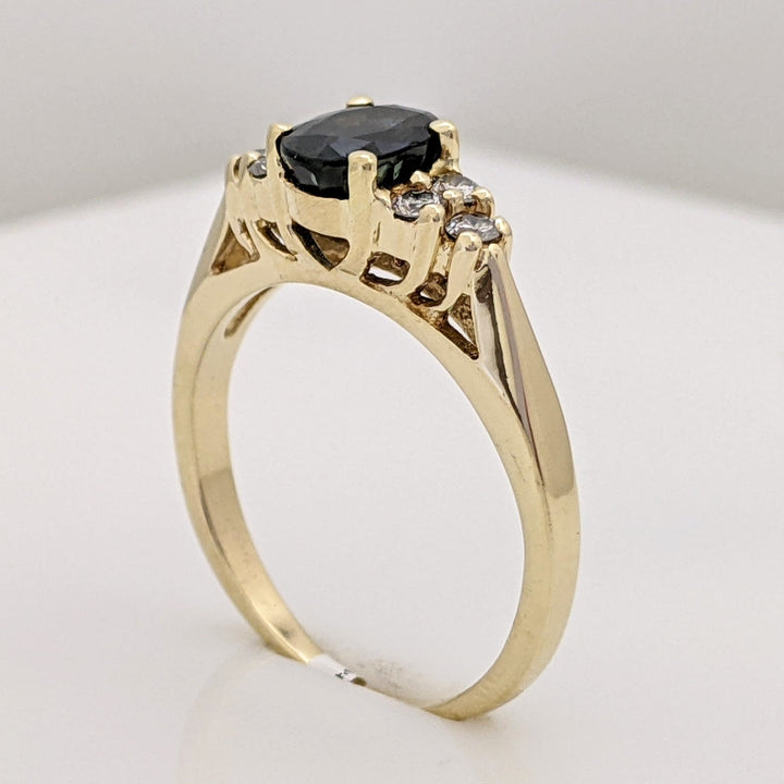 14K SAPPHIRE OVAL 5X7 WITH (6) MELEE ESTATE RING 3.8 GRAMS