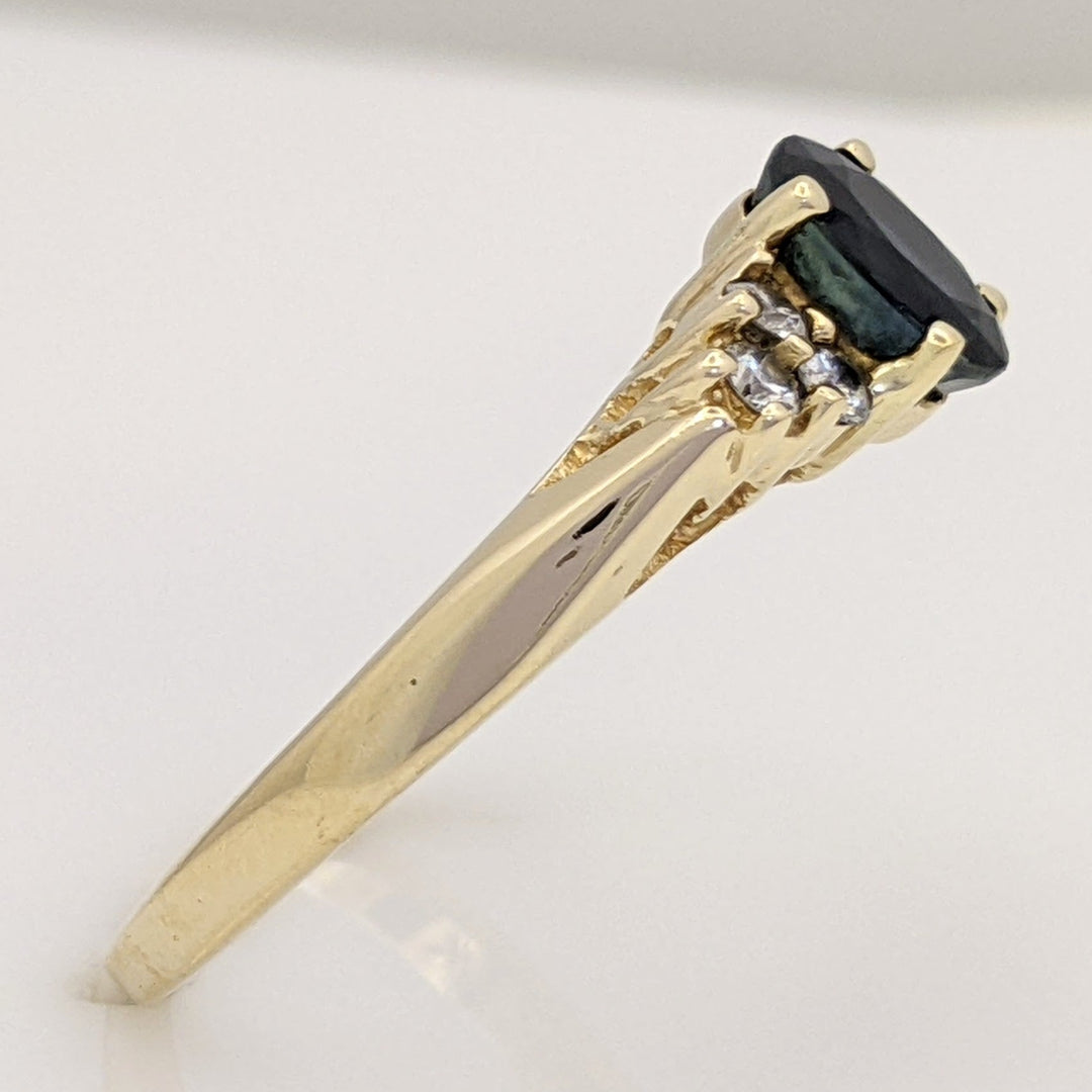 14K SAPPHIRE OVAL 5X7 WITH (6) MELEE ESTATE RING 3.8 GRAMS