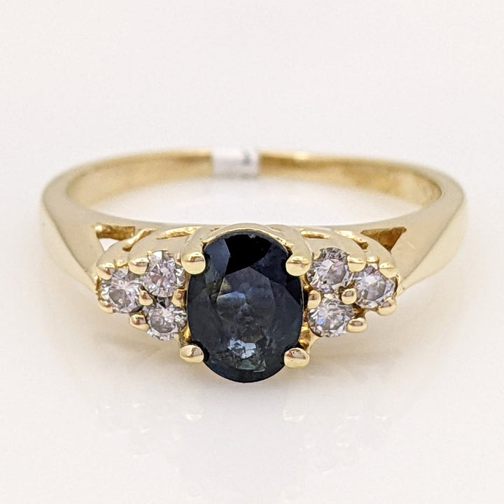 14K SAPPHIRE OVAL 5X7 WITH (6) MELEE ESTATE RING 3.8 GRAMS