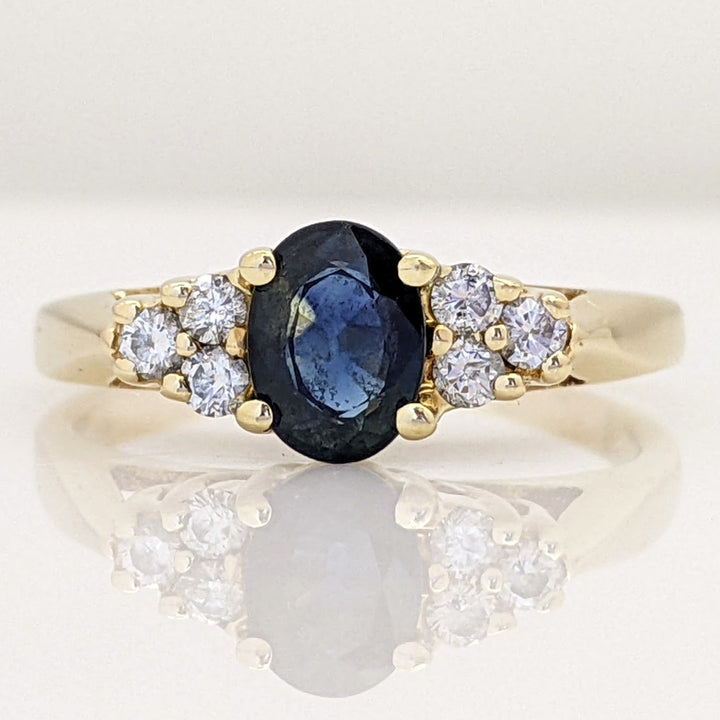 14K SAPPHIRE OVAL 5X7 WITH (6) MELEE ESTATE RING 3.8 GRAMS