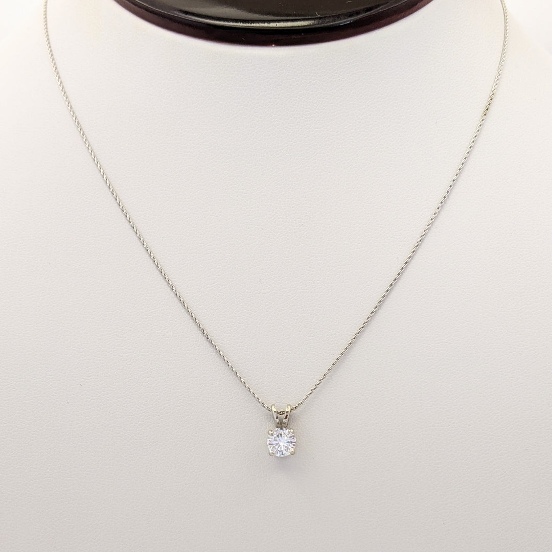 14K WHITE .66 CARAT TOTAL SI2 H DIAMOND ROUND ESTATE PENDANT & CHAIN 2.4 GRAMS