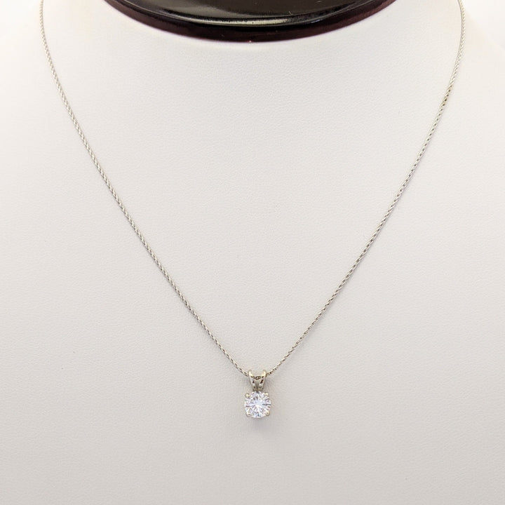 14K WHITE .66 CARAT TOTAL SI2 H DIAMOND ROUND ESTATE PENDANT & CHAIN 2.4 GRAMS