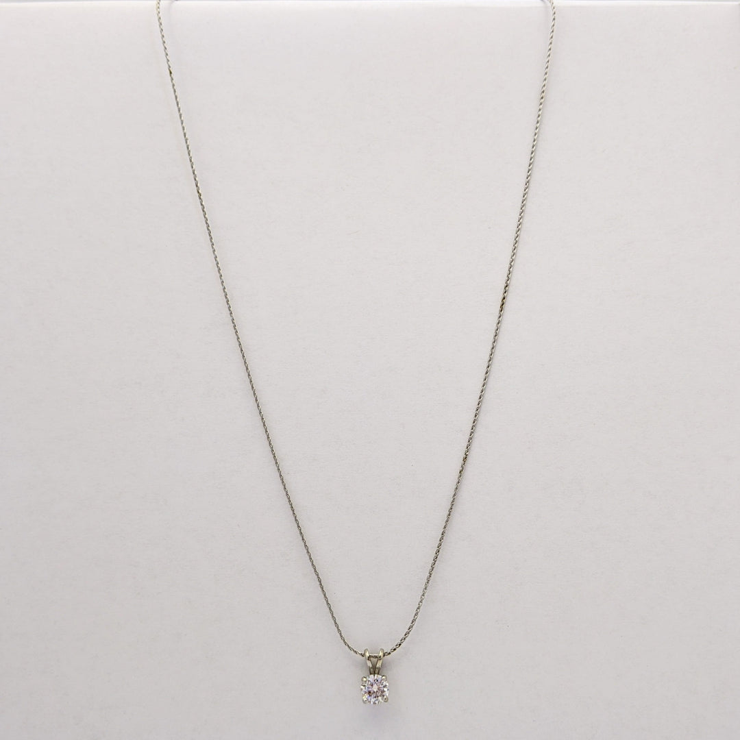 14K WHITE .66 CARAT TOTAL SI2 H DIAMOND ROUND ESTATE PENDANT & CHAIN 2.4 GRAMS