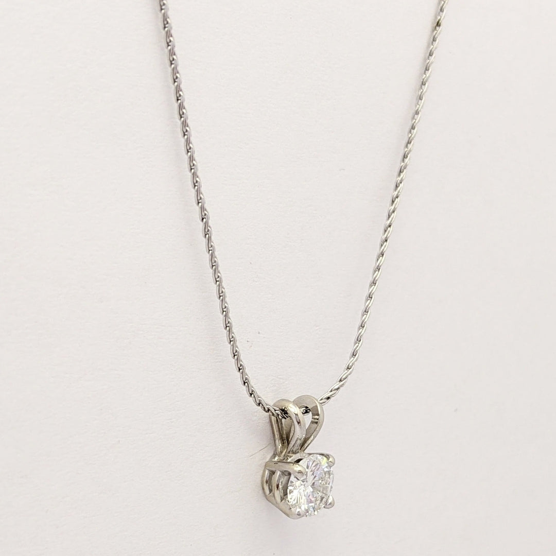 14K WHITE .66 CARAT TOTAL SI2 H DIAMOND ROUND ESTATE PENDANT & CHAIN 2.4 GRAMS