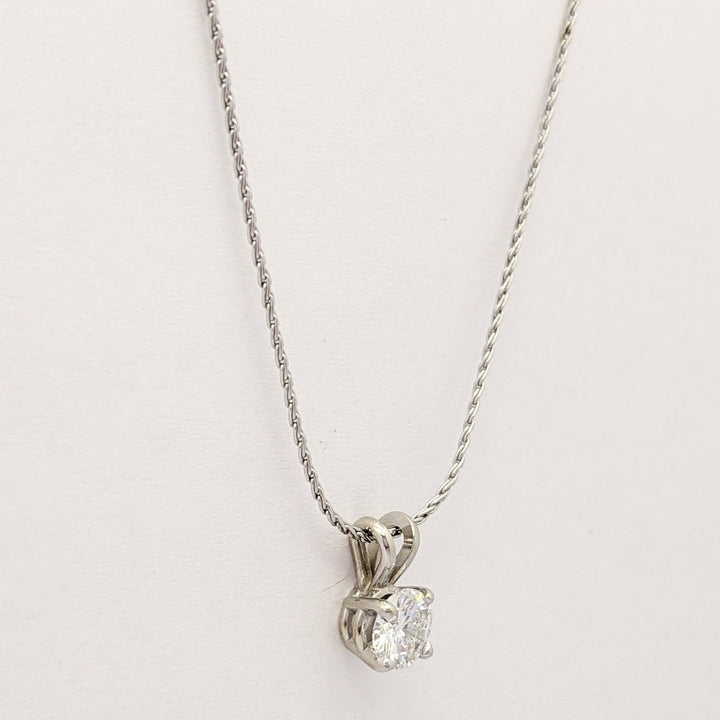 14K WHITE .66 CARAT TOTAL SI2 H DIAMOND ROUND ESTATE PENDANT & CHAIN 2.4 GRAMS