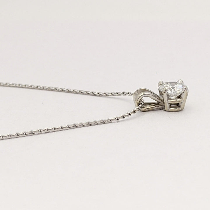 14K WHITE .66 CARAT TOTAL SI2 H DIAMOND ROUND ESTATE PENDANT & CHAIN 2.4 GRAMS