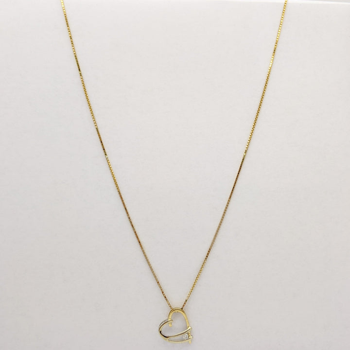 14K TWO-TONE .05 CARAT TOTAL DIAMOND ROUND ESTATE HEART PENDANT & CHAIN 1.9 GRAMS