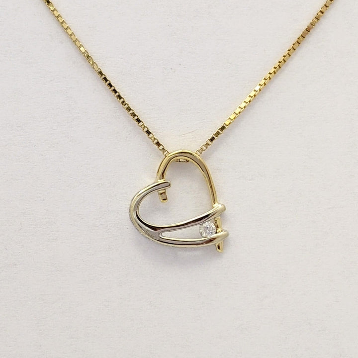 14K TWO-TONE .05 CARAT TOTAL DIAMOND ROUND ESTATE HEART PENDANT & CHAIN 1.9 GRAMS