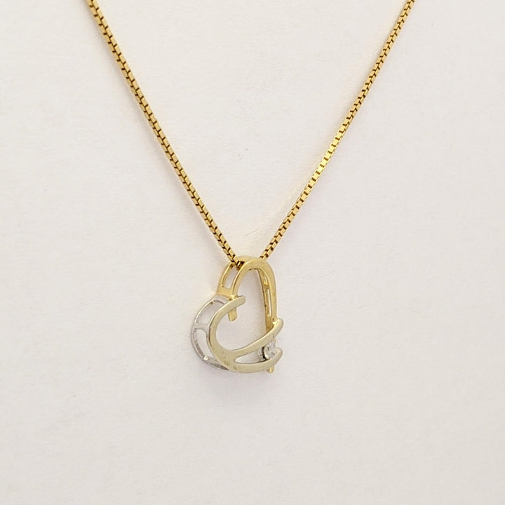 14K TWO-TONE .05 CARAT TOTAL DIAMOND ROUND ESTATE HEART PENDANT & CHAIN 1.9 GRAMS