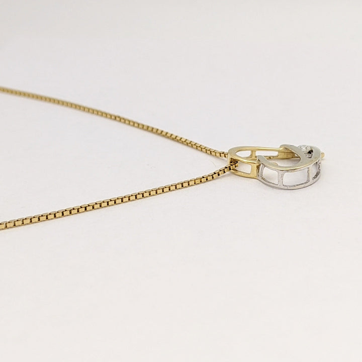 14K TWO-TONE .05 CARAT TOTAL DIAMOND ROUND ESTATE HEART PENDANT & CHAIN 1.9 GRAMS