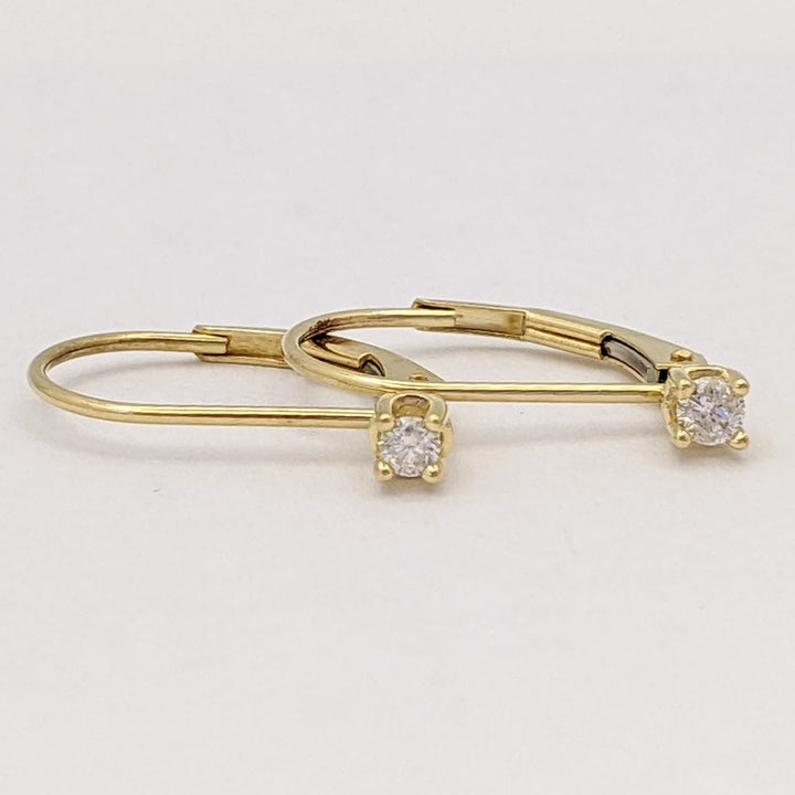 14K .06 CARAT TOTAL WEIGHT I2 I DIAMOND ROUND (2) ESTATE LEVERBACK EARRINGS 0.9 GRAMS