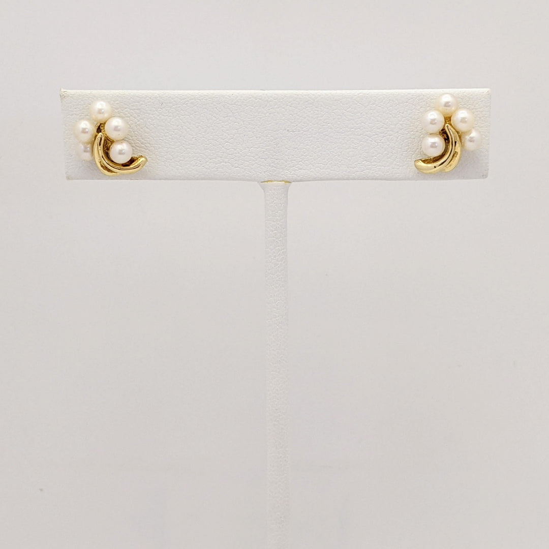 14K PEARL ROUND (10) 3.5MM CLUSTER ESTATE EARRINGS 2.1 GRAMS
