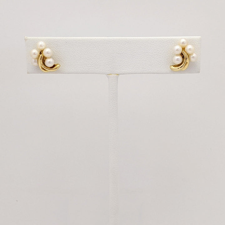 14K PEARL ROUND (10) 3.5MM CLUSTER ESTATE EARRINGS 2.1 GRAMS