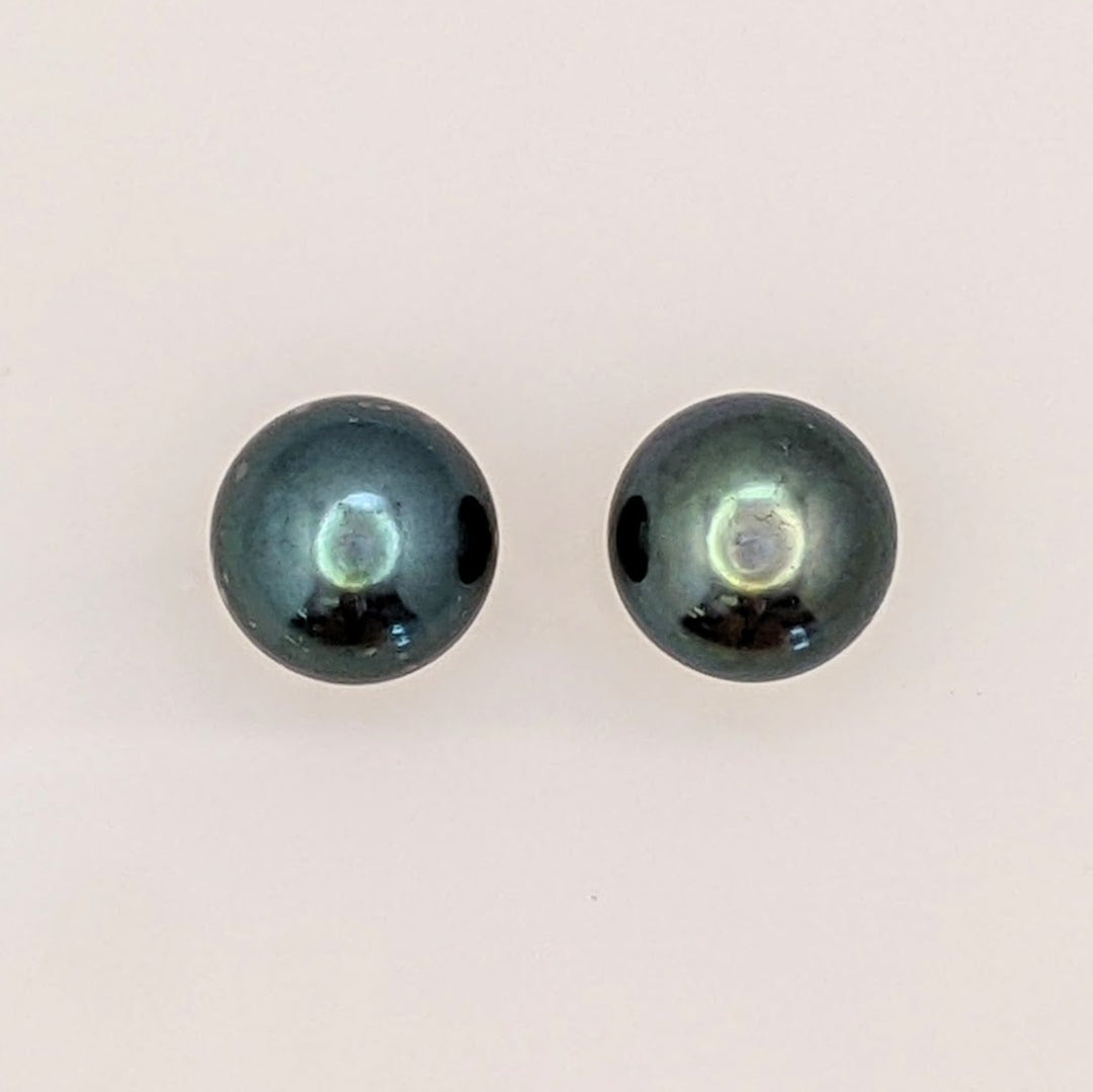 14K TAHITIAN PEARL ROUND 10MM ESTATE STUD EARRINGS 3.2 GRAMS