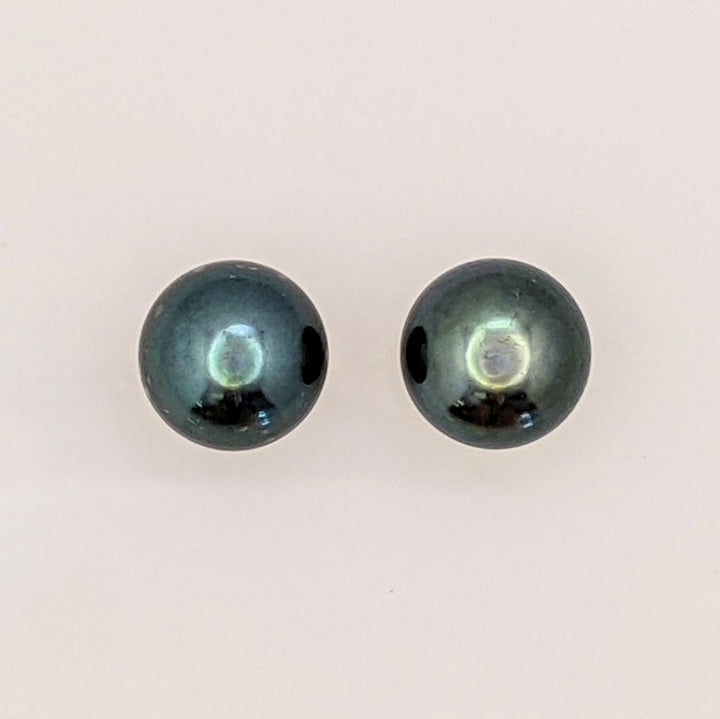 14K TAHITIAN PEARL ROUND 10MM ESTATE STUD EARRINGS 3.2 GRAMS