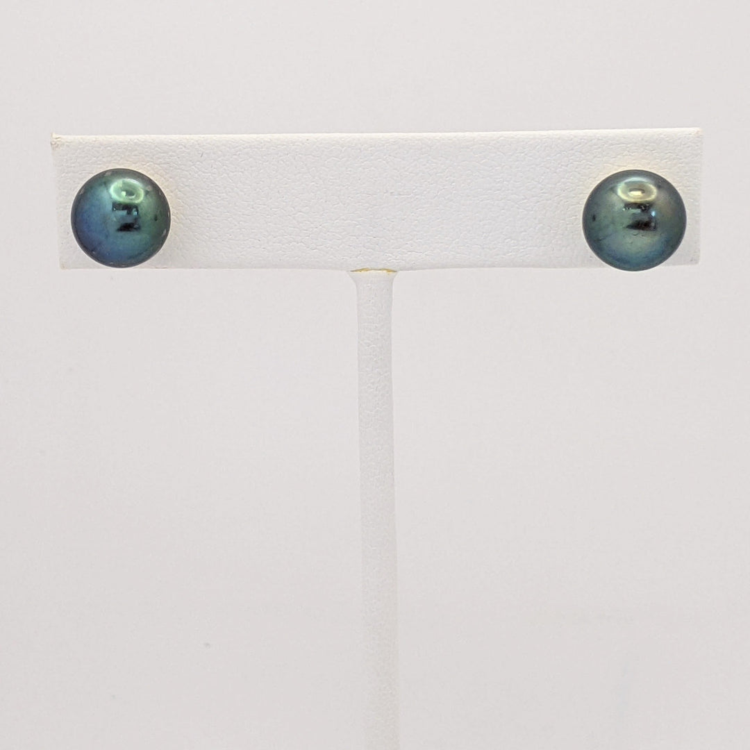 14K TAHITIAN PEARL ROUND 10MM ESTATE STUD EARRINGS 3.2 GRAMS