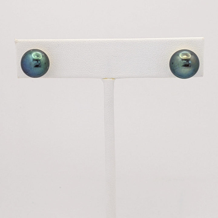 14K TAHITIAN PEARL ROUND 10MM ESTATE STUD EARRINGS 3.2 GRAMS