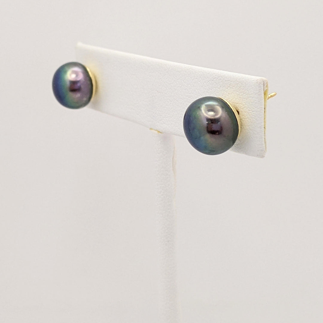 14K TAHITIAN PEARL ROUND 10MM ESTATE STUD EARRINGS 3.2 GRAMS