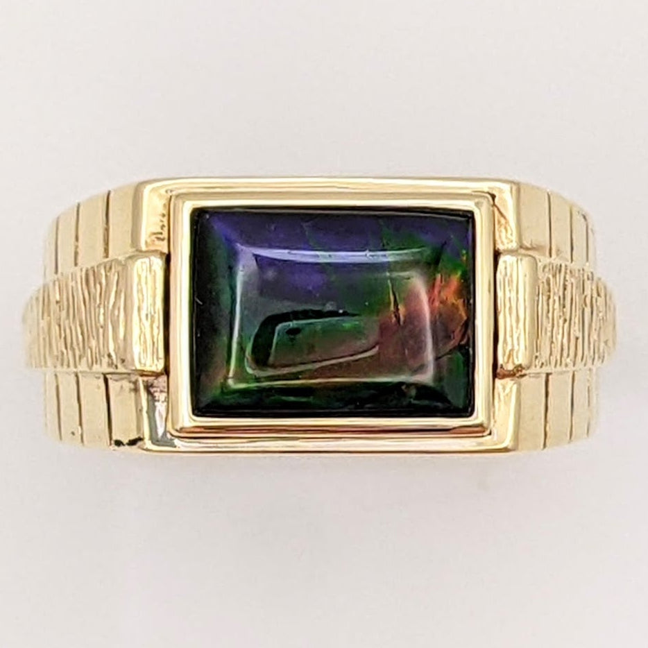 14K AMMOLITE EMERALD CUT 9X11 ESTATE RING 13.3 GRAMS