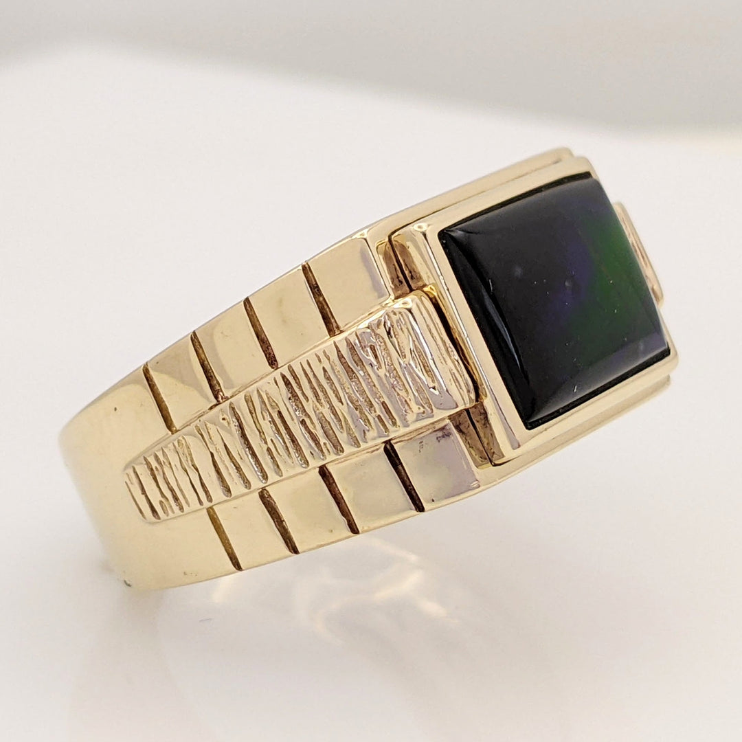 14K AMMOLITE EMERALD CUT 9X11 ESTATE RING 13.3 GRAMS