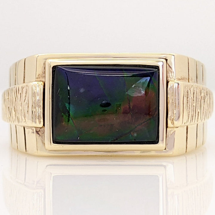 14K AMMOLITE EMERALD CUT 9X11 ESTATE RING 13.3 GRAMS