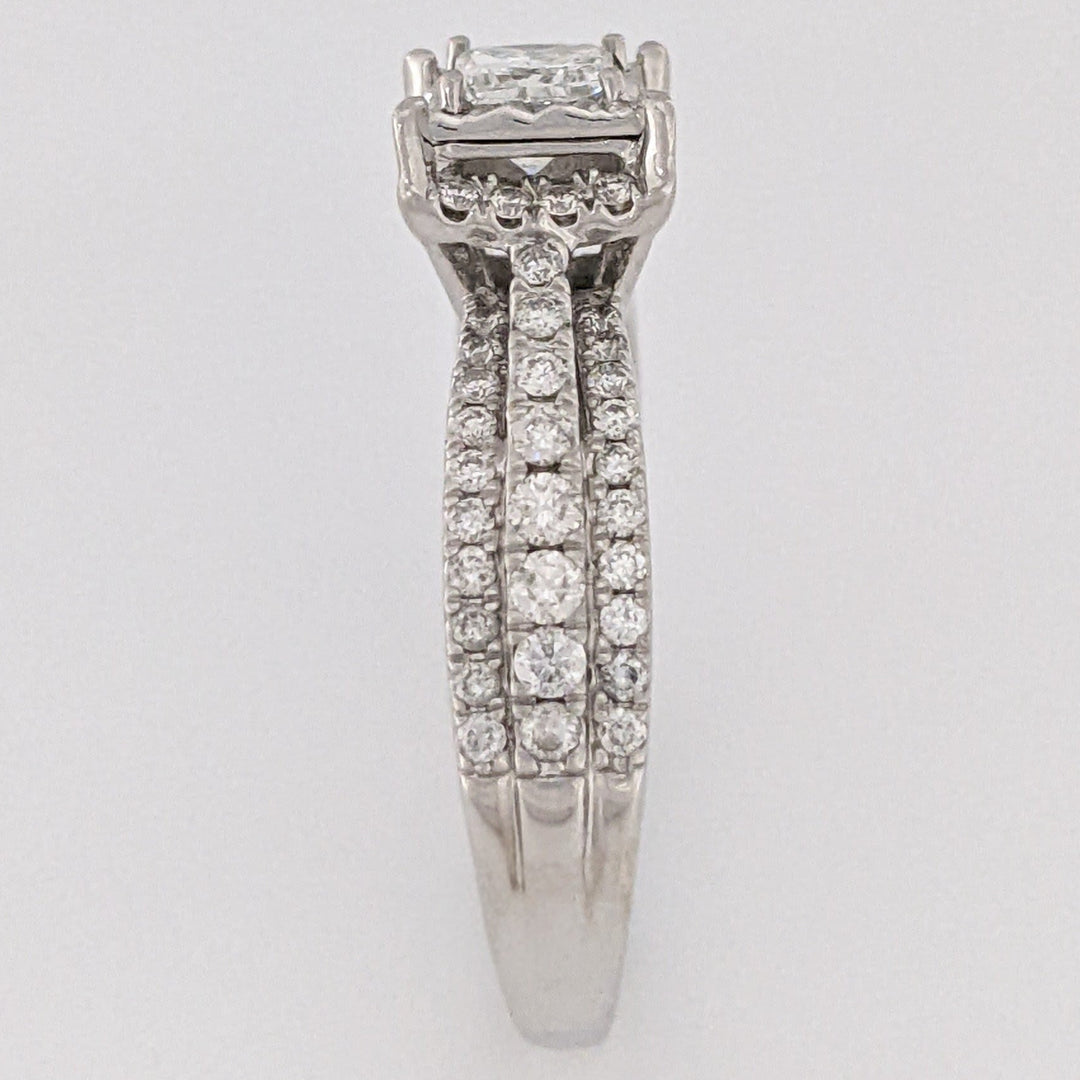 14K WHITE .85 CARAT TOTAL WEIGHT I1 H DIAMOND PRINCESS CUT (1) ROUND (72) ESTATE HALO RING 4.2 GRAMS